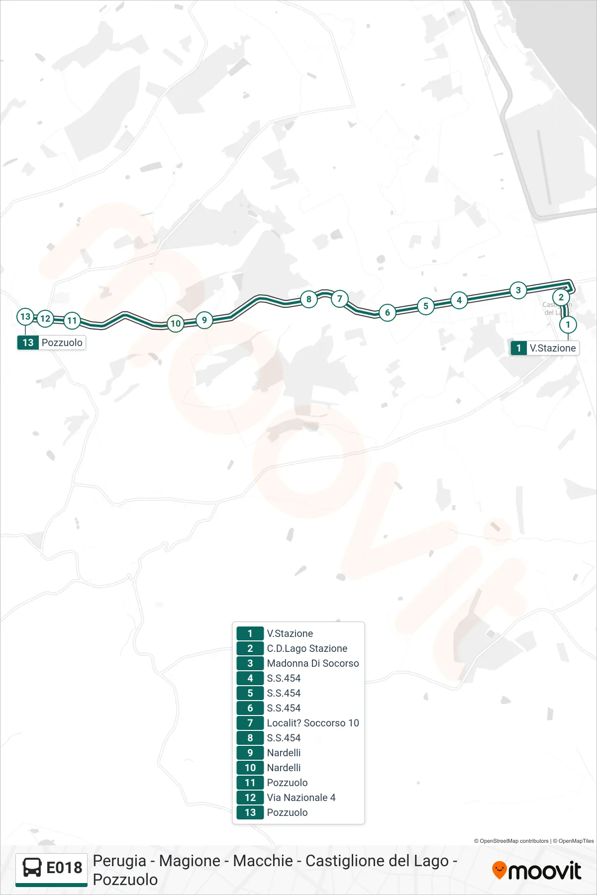 Linea E018  bus (V.Stazione‎→Pozzuolo) - Percorsi e fermate sulla mappa