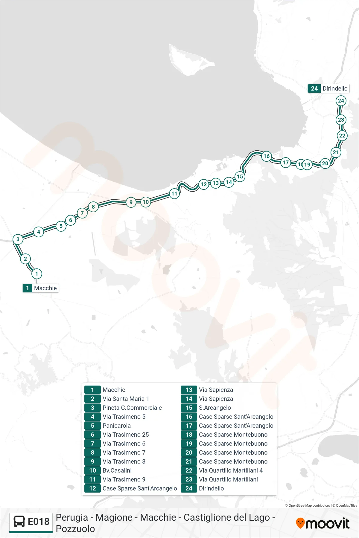 Linea E018 bus (Macchie→Dirindello) - Percorsi e fermate sulla mappa