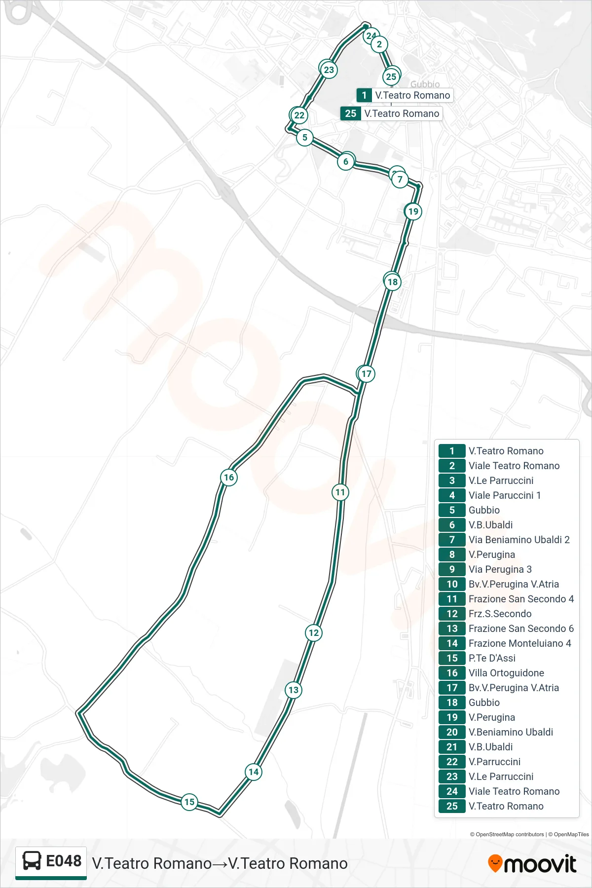 Linea E048 bus (V.Teatro Romano→V.Teatro Romano) - Percorsi e fermate sulla mappa