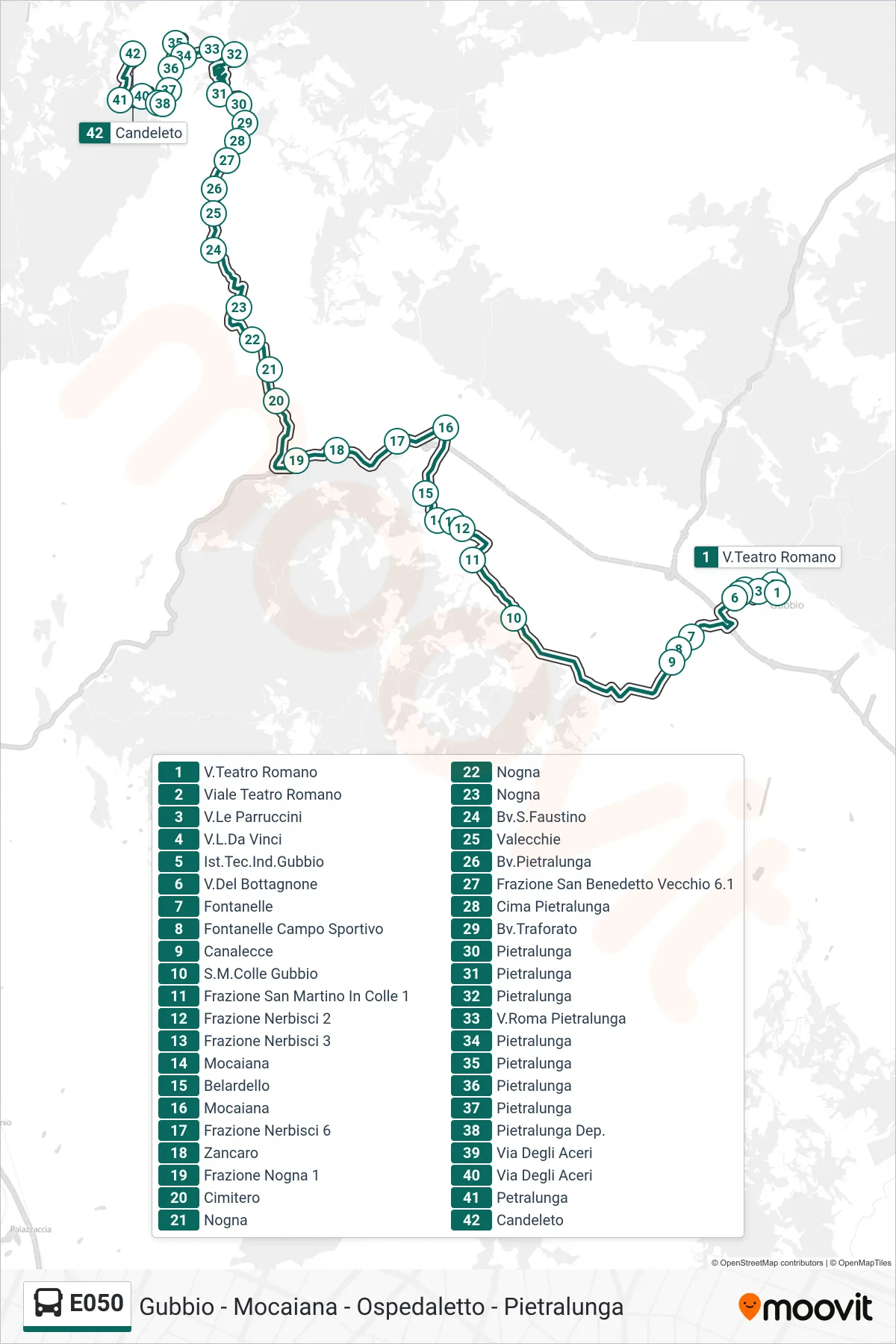 Linea E050 bus (V.Teatro Romano→Candeleto) - Percorsi e fermate sulla mappa