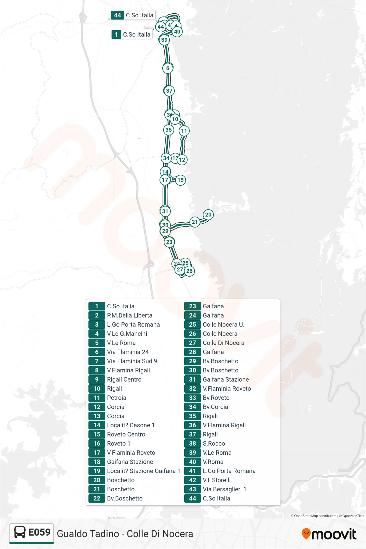 Linea E059 bus (C.So Italia→C.So Italia) - Percorsi e fermate sulla mappa