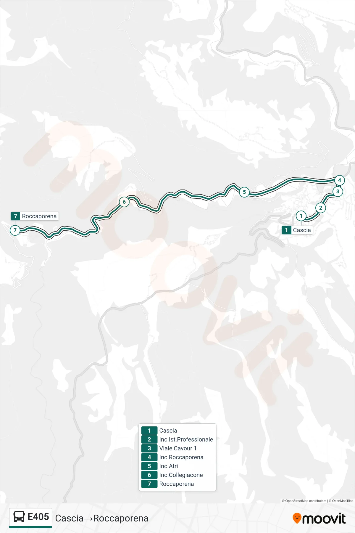 Linea E405  bus (Cascia‎→Roccaporena) - Percorsi e fermate sulla mappa