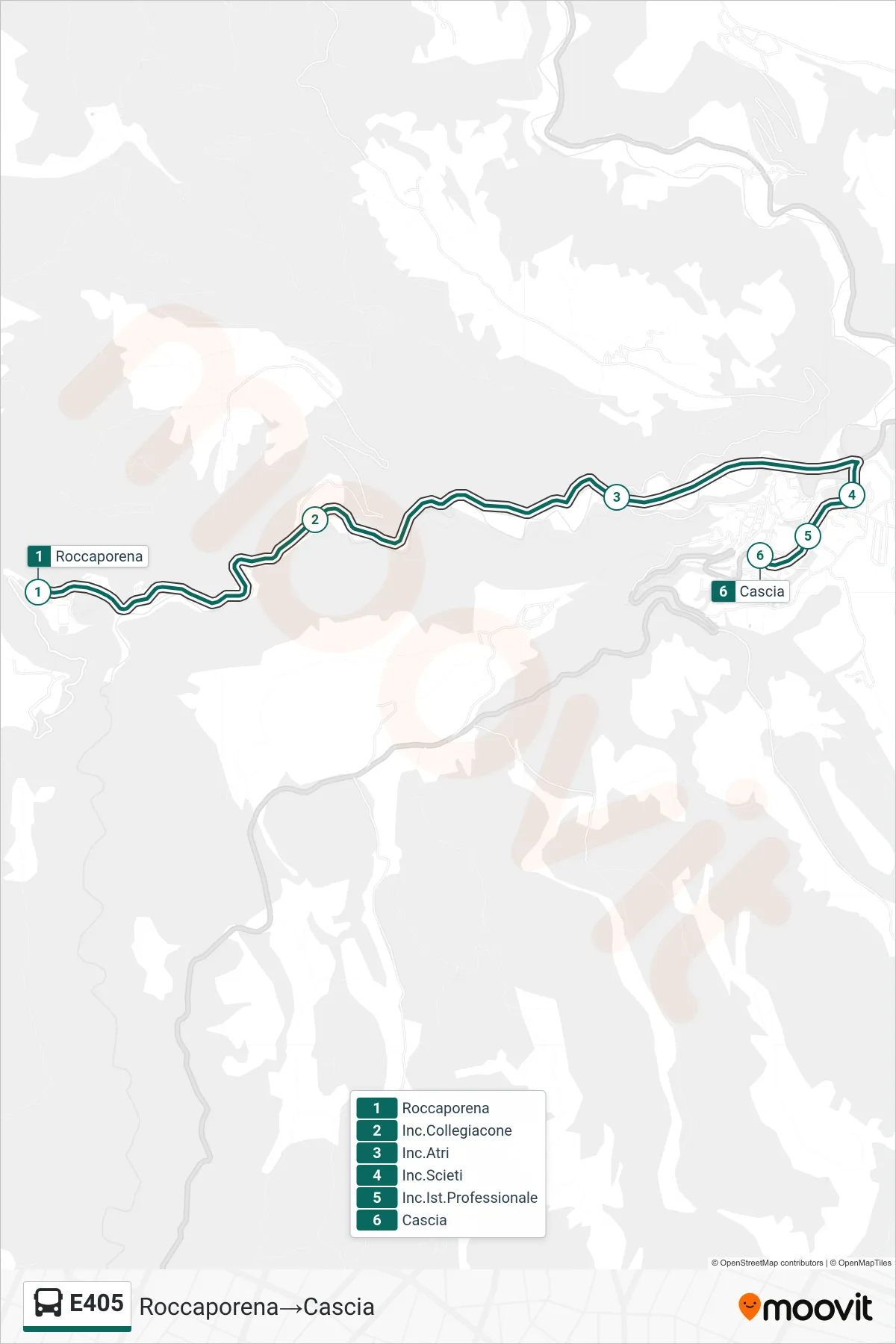 Linea E405  bus (Roccaporena‎→Cascia) - Percorsi e fermate sulla mappa