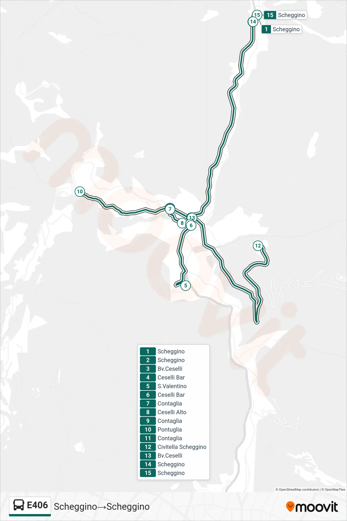 Linea E406  bus (Scheggino‎→Scheggino) - Percorsi e fermate sulla mappa