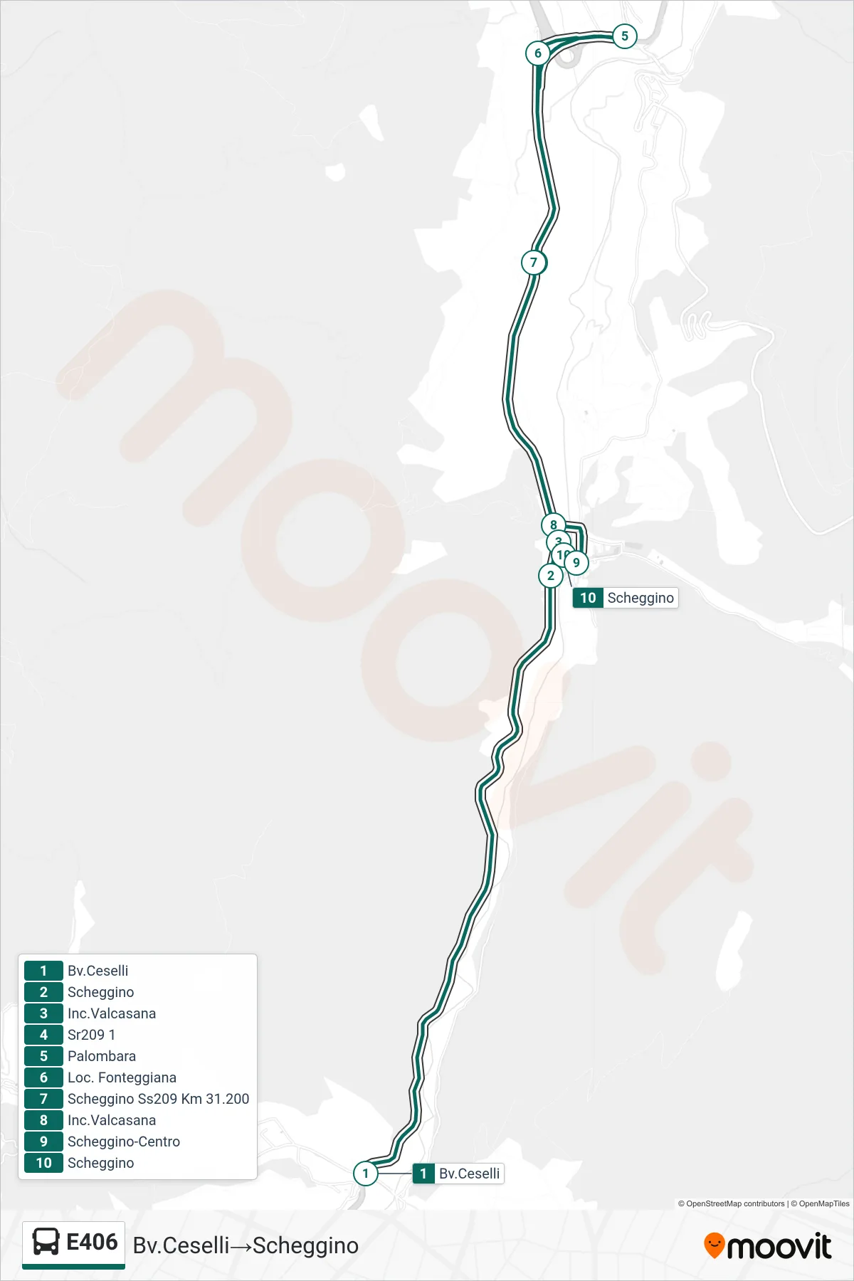Linea E406 bus (Bv.Ceselli→Scheggino) - Percorsi e fermate sulla mappa