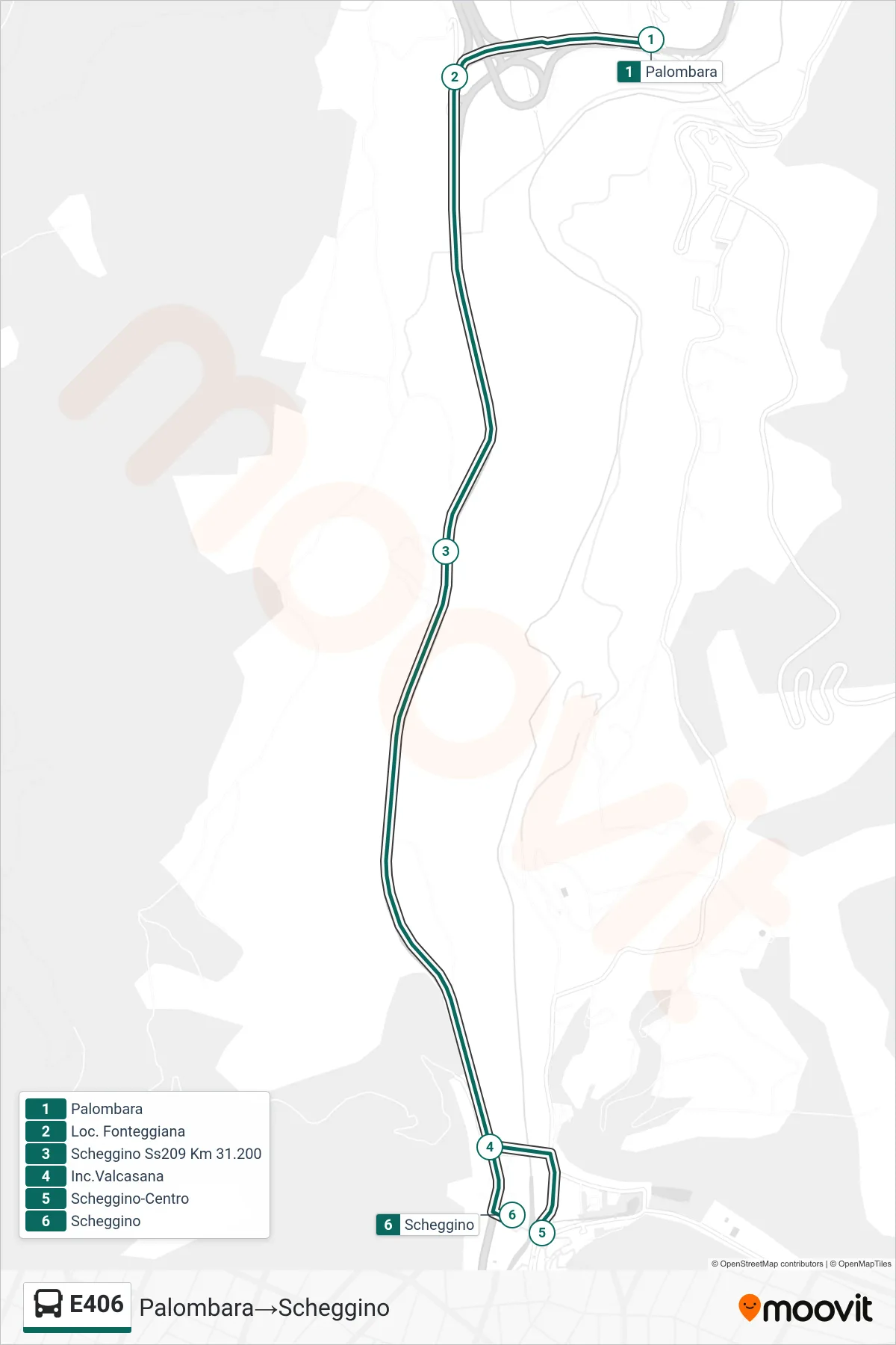 Linea E406  bus (Palombara‎→Scheggino) - Percorsi e fermate sulla mappa