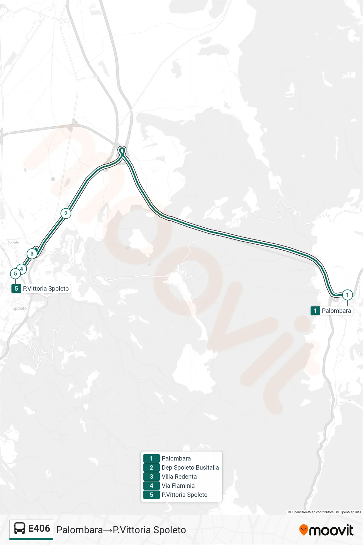 Linea E406 bus (Palombara→P.Vittoria Spoleto) - Percorsi e fermate sulla mappa