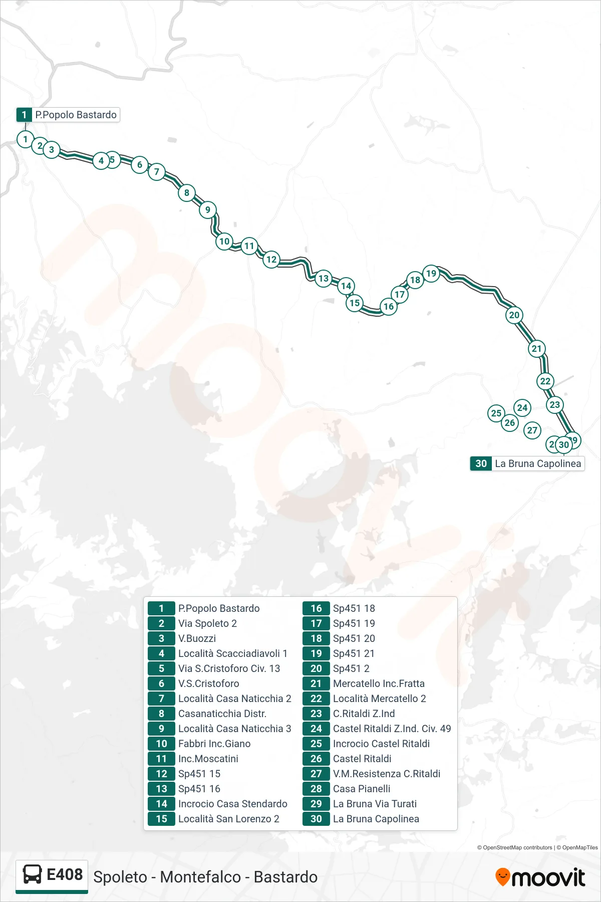 Linea E408  bus (P.Popolo Bastardo‎→La Bruna Capolinea) - Percorsi e fermate sulla mappa