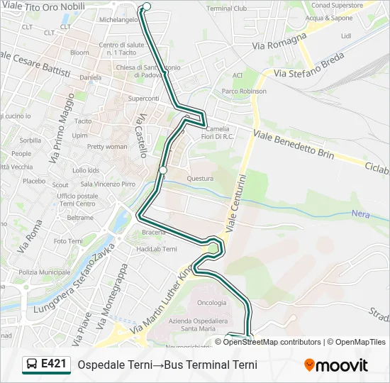 Percorso linea bus E421