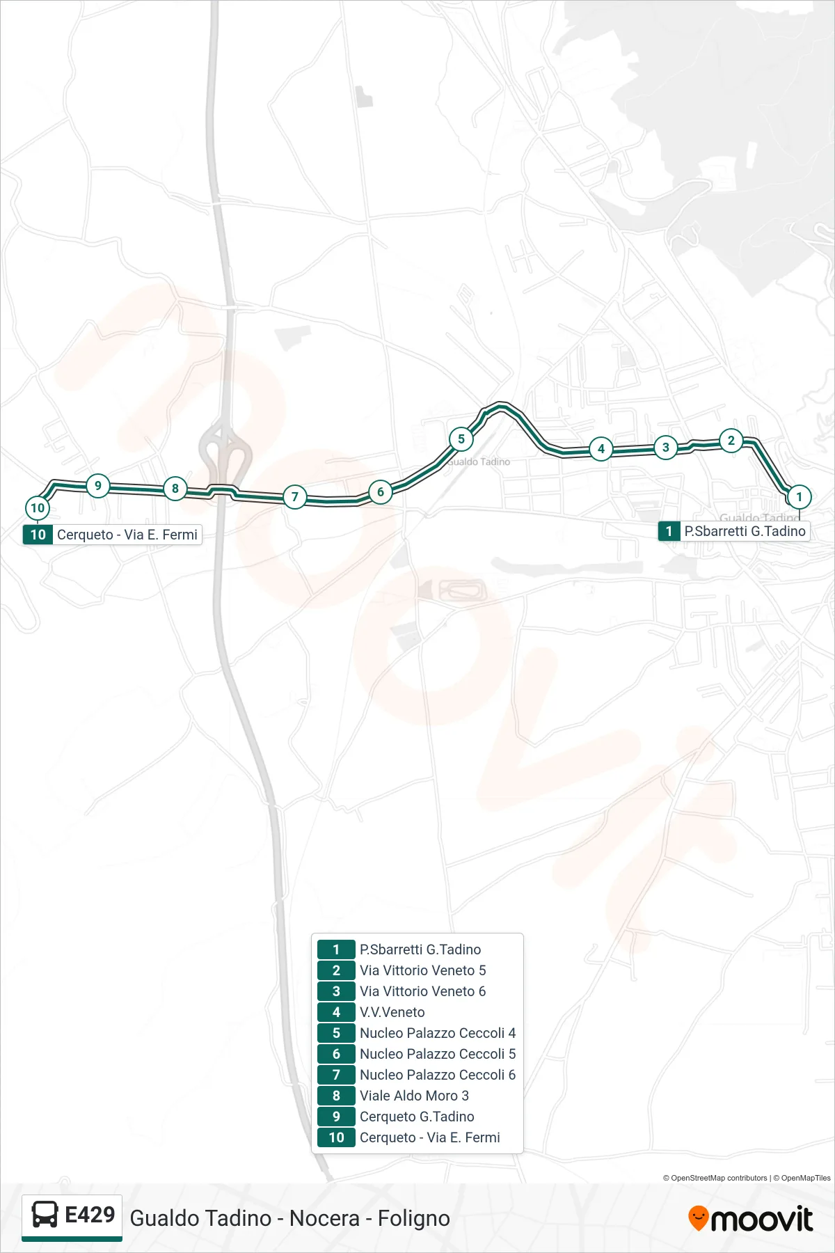 Linea E429  bus (P.Sbarretti G.Tadino‎→Cerqueto - Via E. Fermi) - Percorsi e fermate sulla mappa