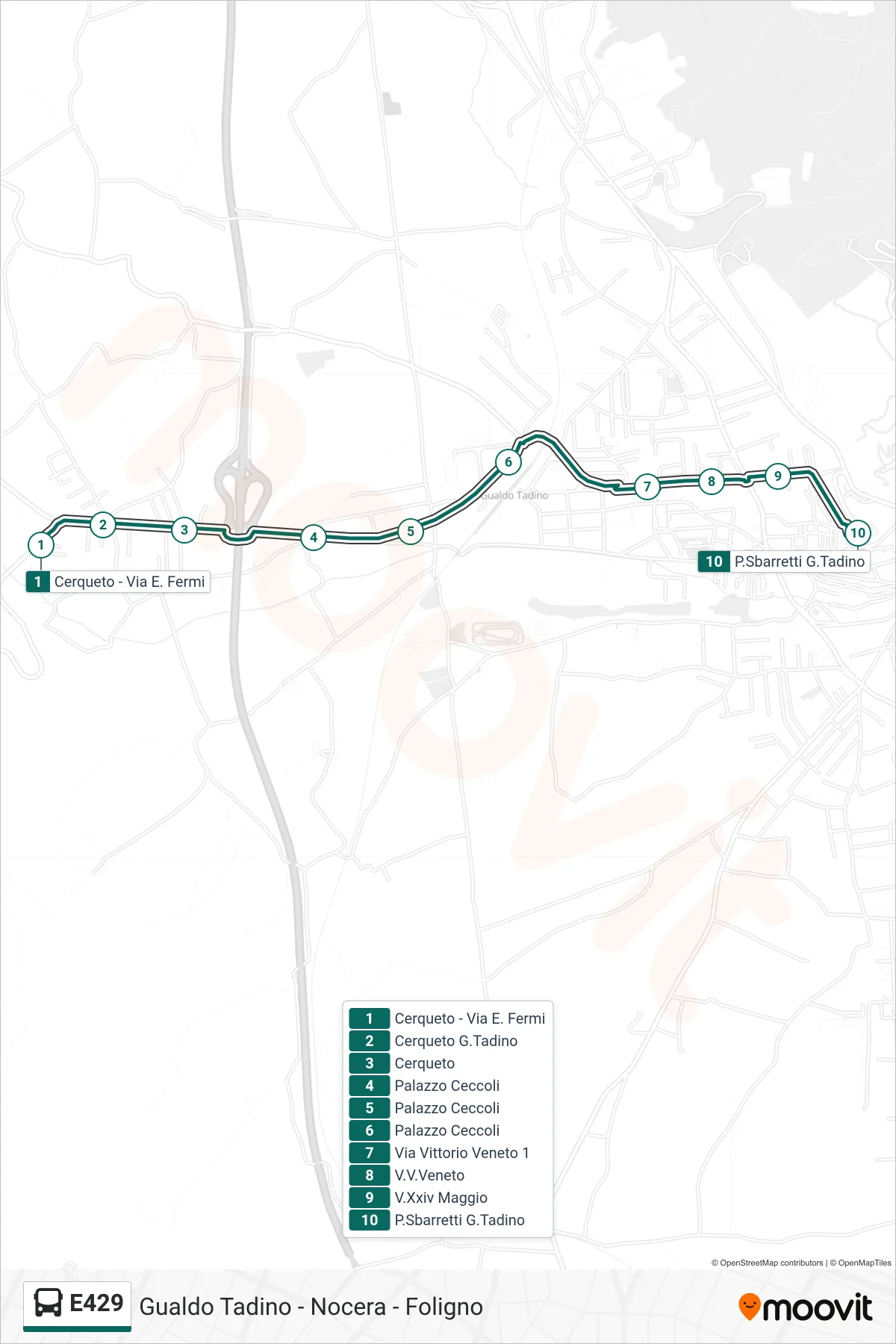 Linea E429  bus (Cerqueto - Via E. Fermi‎→P.Sbarretti G.Tadino) - Percorsi e fermate sulla mappa