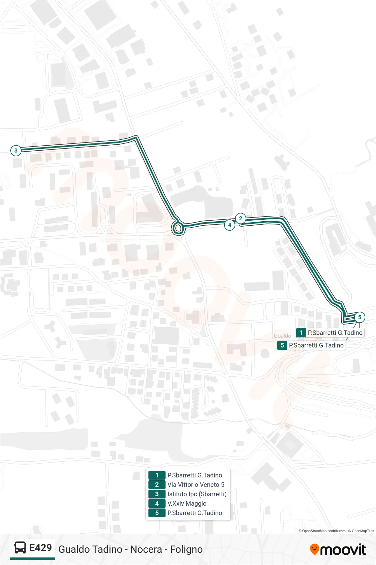 Linea E429 bus (P.Sbarretti G.Tadino→P.Sbarretti G.Tadino) - Percorsi e fermate sulla mappa