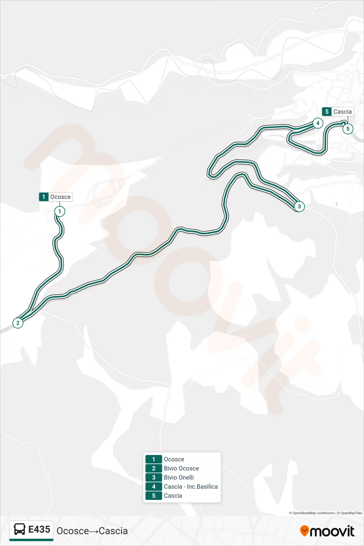 Linea E435  bus (Ocosce‎→Cascia) - Percorsi e fermate sulla mappa