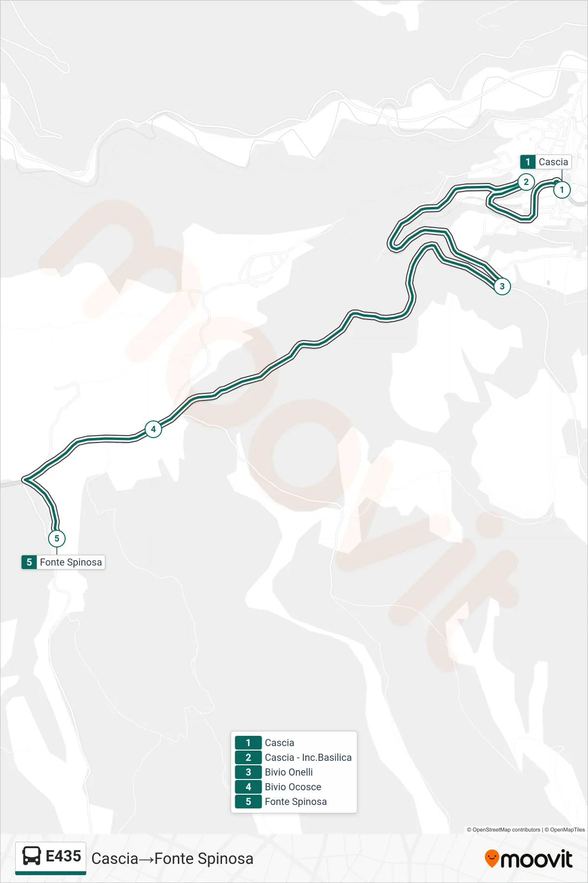 Linea E435  bus (Cascia‎→Fonte Spinosa) - Percorsi e fermate sulla mappa