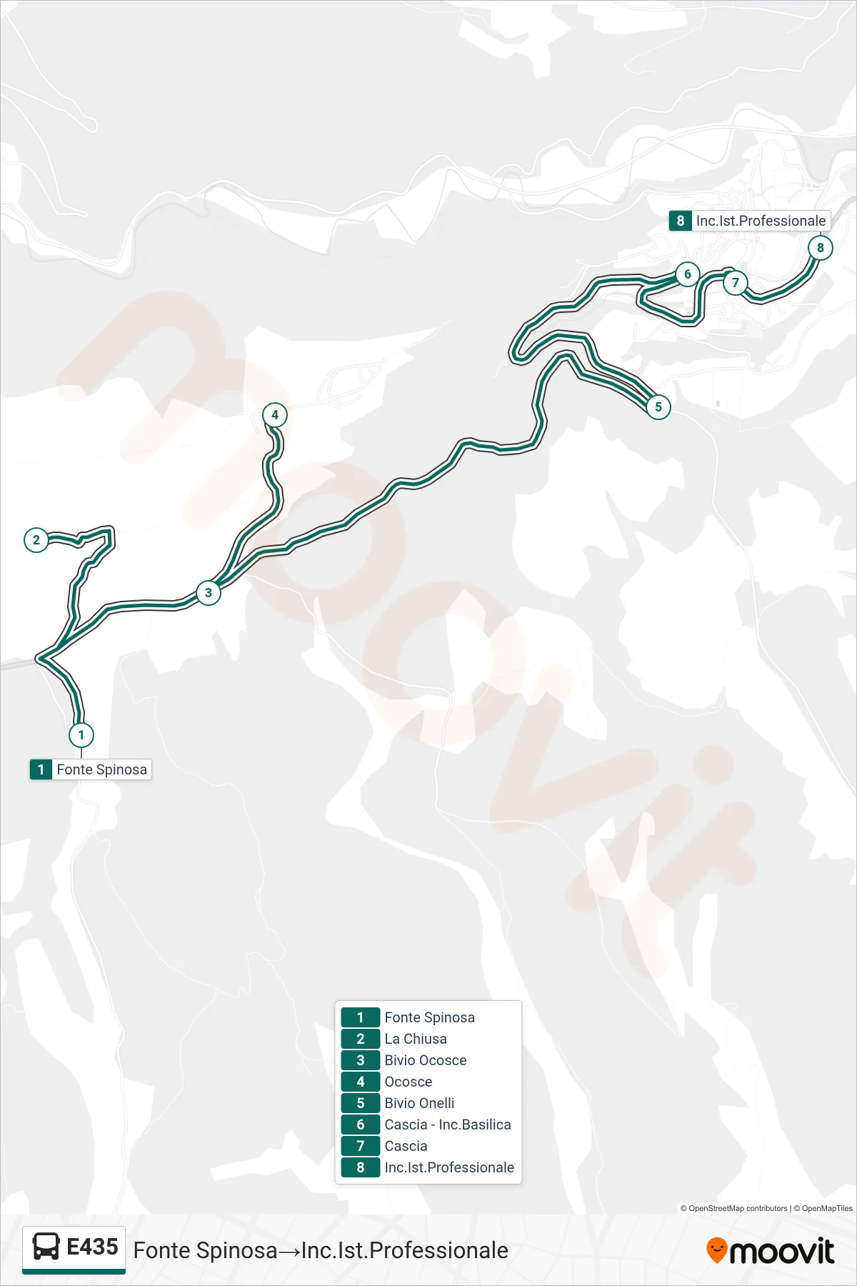 Linea E435 bus (Fonte Spinosa→Inc.Ist.Professionale) - Percorsi e fermate sulla mappa