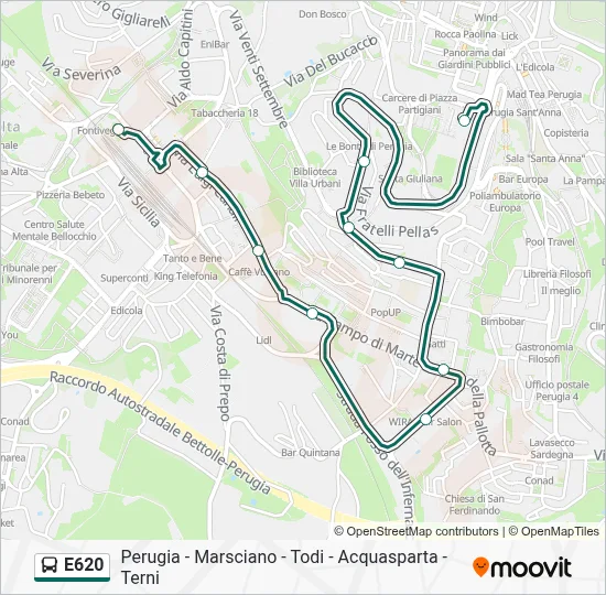 Percorso linea bus E620