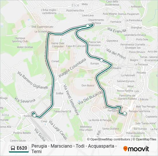 Percorso linea bus E620