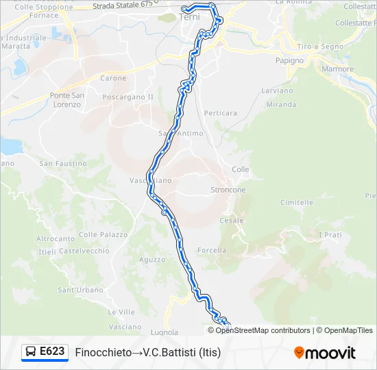 Percorso linea bus E623