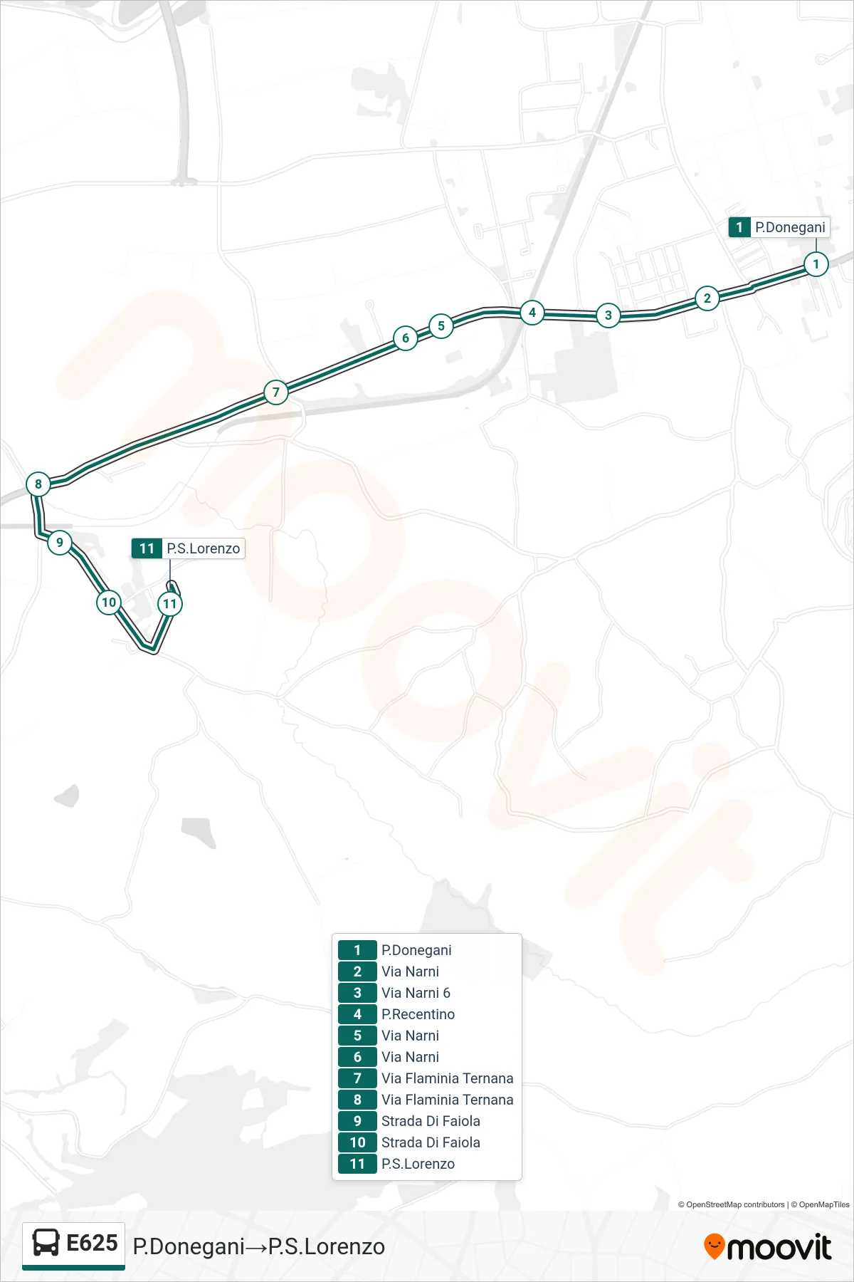 Linea E625  bus (P.Donegani‎→P.S.Lorenzo) - Percorsi e fermate sulla mappa
