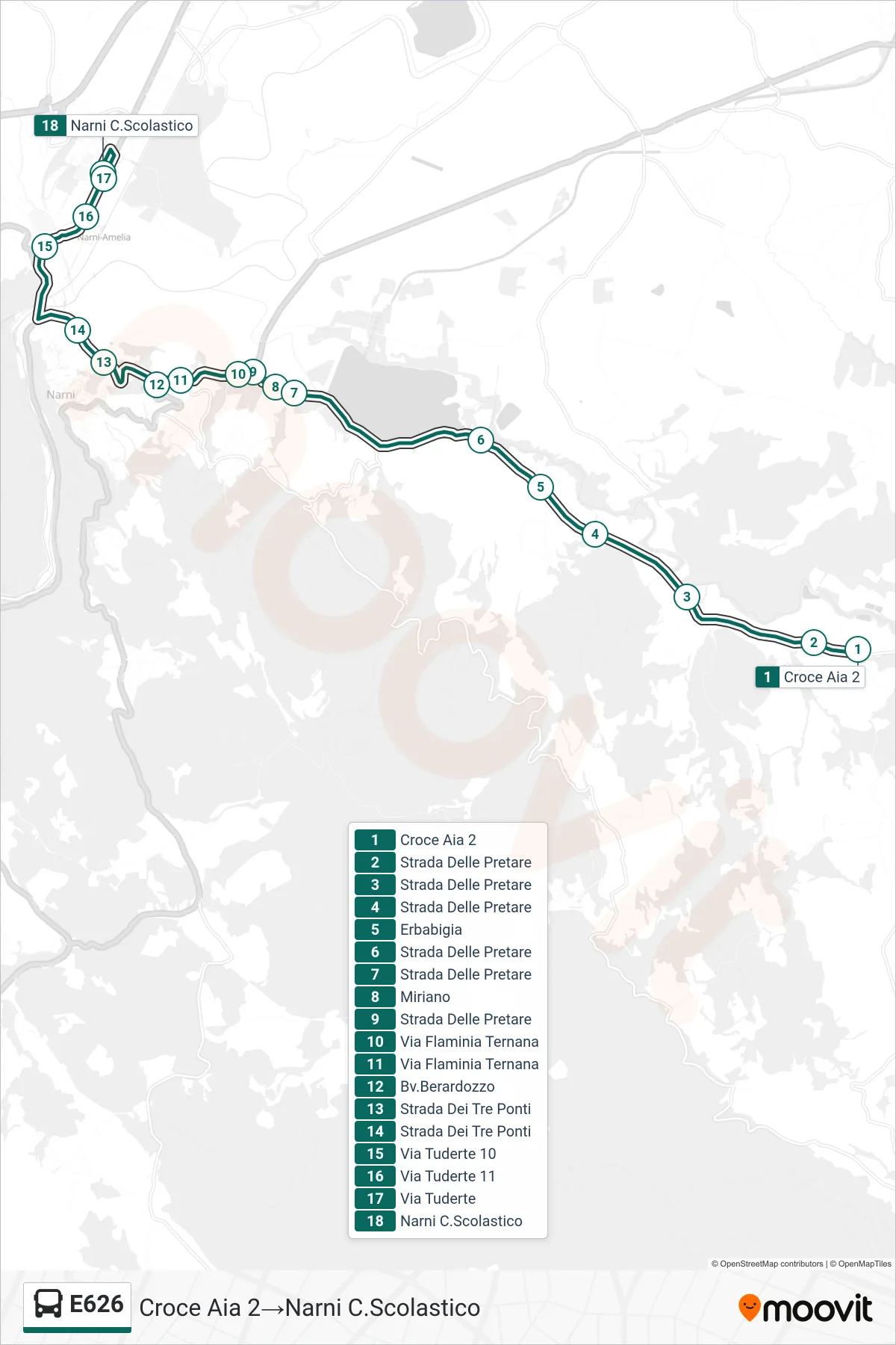 Linea E626  bus (Croce Aia 2‎→Narni C.Scolastico) - Percorsi e fermate sulla mappa