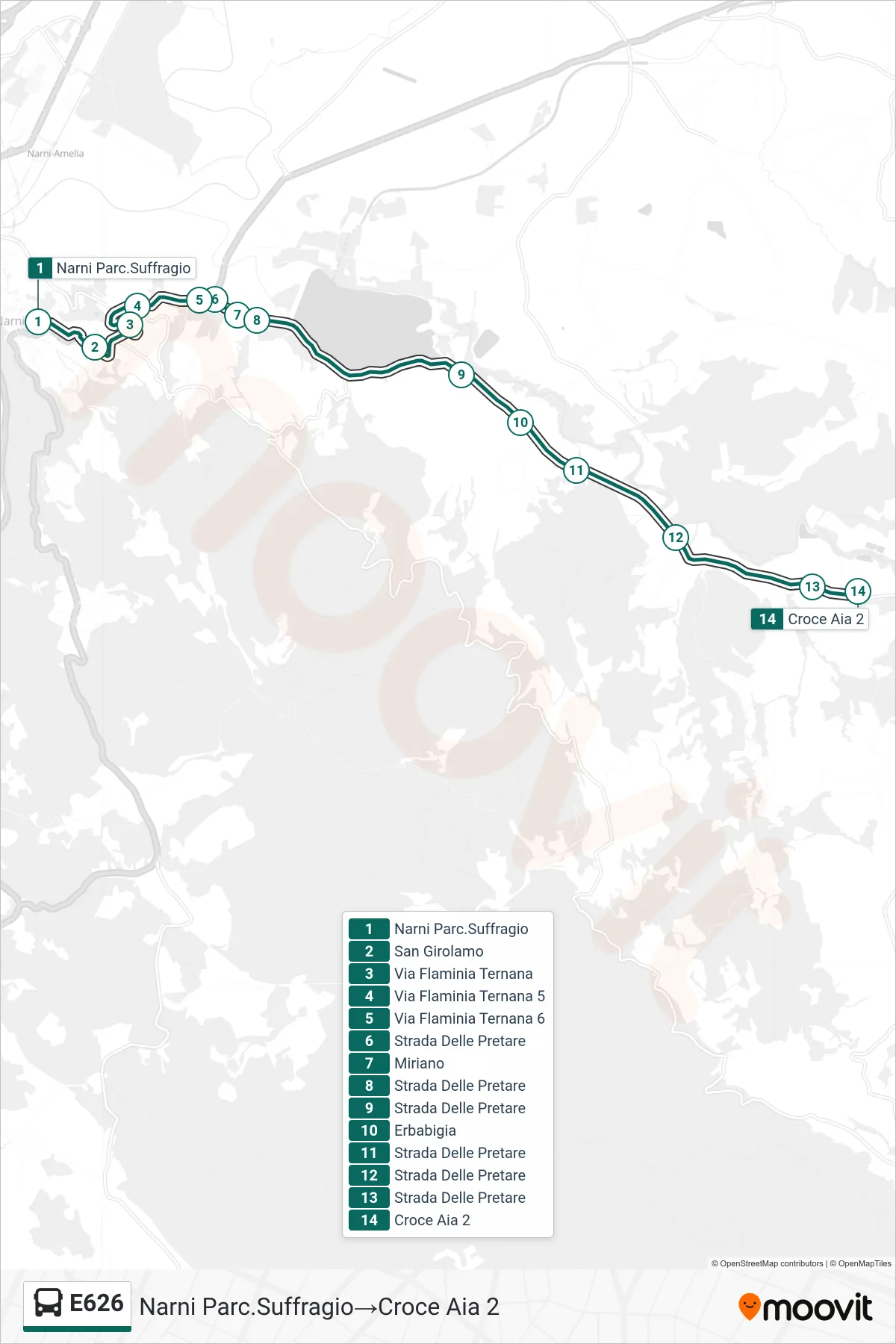 Linea E626  bus (Narni Parc.Suffragio‎→Croce Aia 2) - Percorsi e fermate sulla mappa