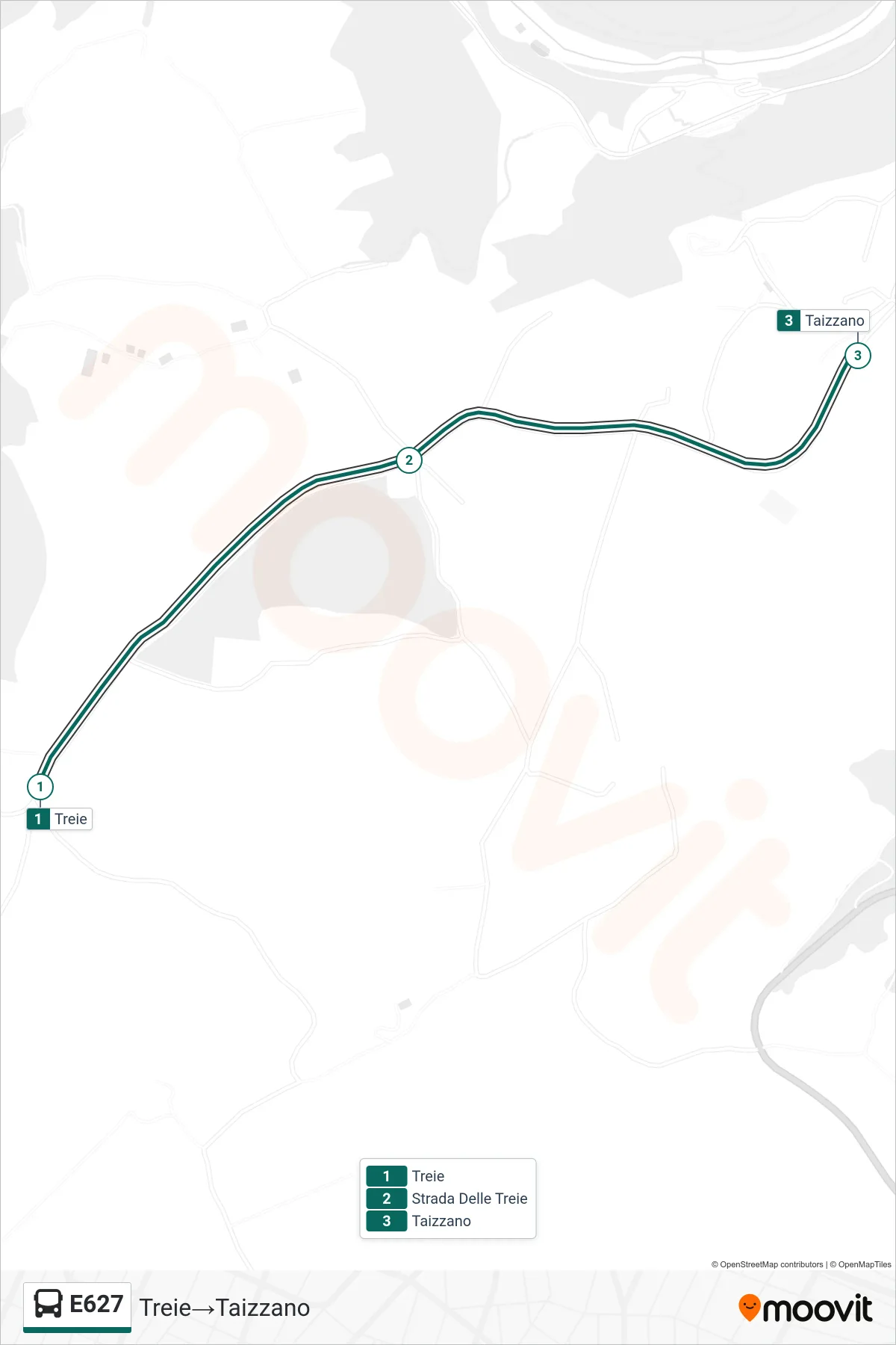 Linea E627 bus (Treie→Taizzano) - Percorsi e fermate sulla mappa