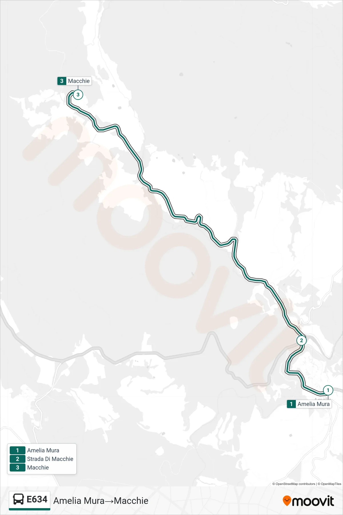Linea E634 bus (Amelia Mura→Macchie) - Percorsi e fermate sulla mappa