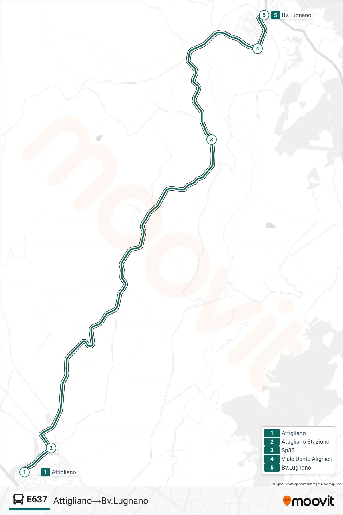 Linea E637  bus (Attigliano‎→Bv.Lugnano) - Percorsi e fermate sulla mappa