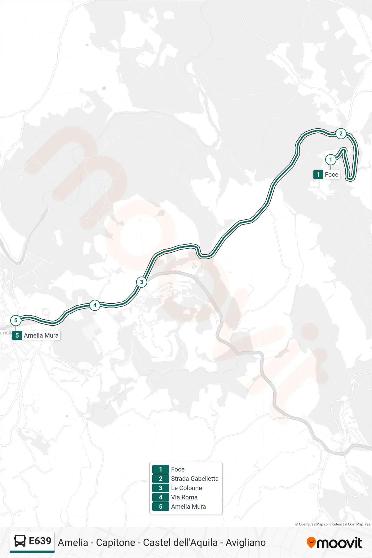 Linea E639 bus (Foce→Amelia Mura) - Percorsi e fermate sulla mappa