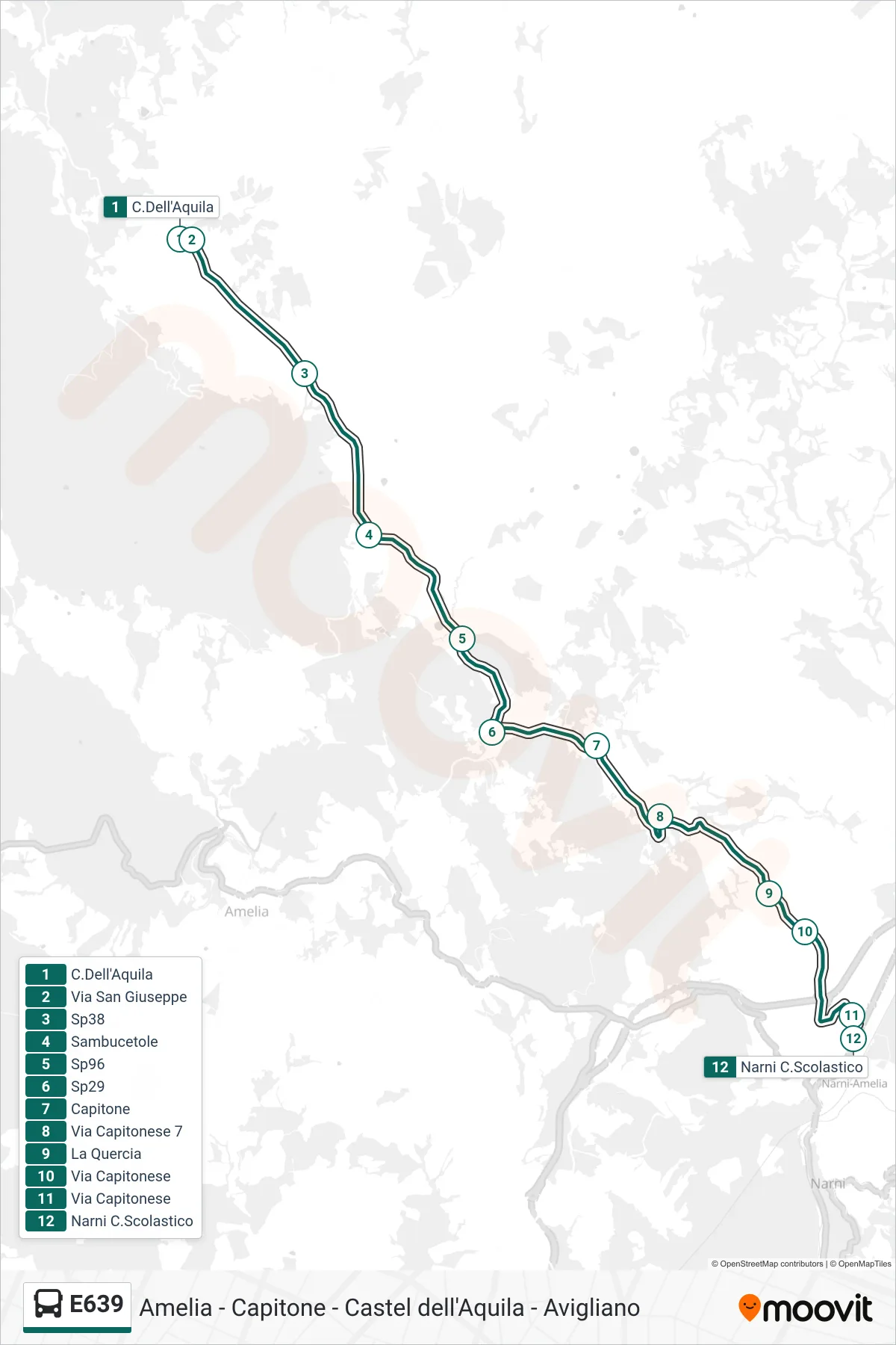 Linea E639  bus (C.Dell'Aquila‎→Narni C.Scolastico) - Percorsi e fermate sulla mappa