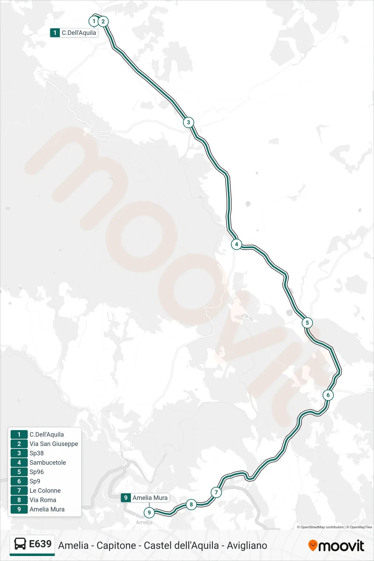 Linea E639 bus (C.Dell'Aquila→Amelia Mura) - Percorsi e fermate sulla mappa