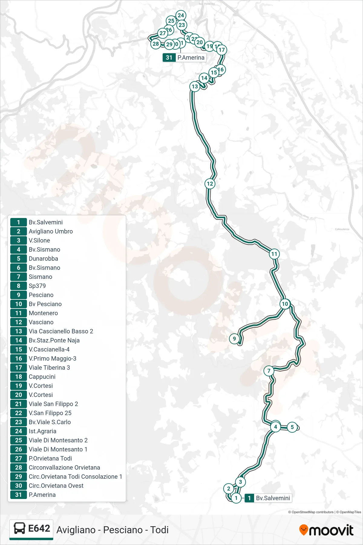 Linea E642  bus (Bv.Salvemini‎→P.Amerina) - Percorsi e fermate sulla mappa