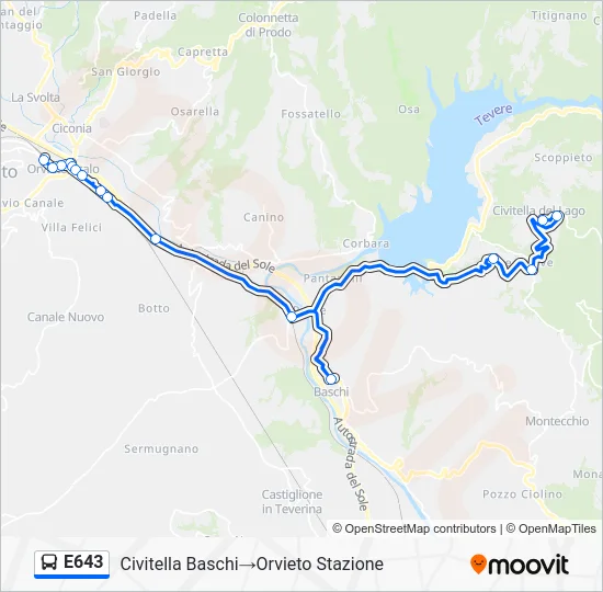 Percorso linea bus E643