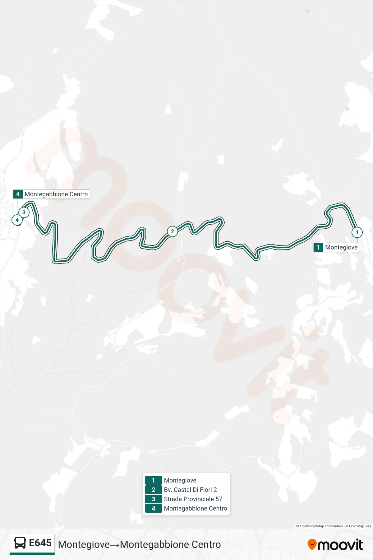 E645 bus Line (Montegiove‎→Montegabbione Center) route and stops on a map