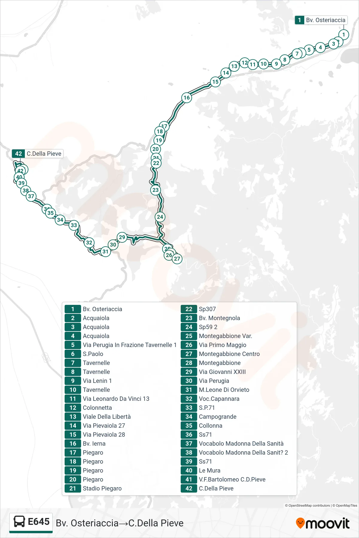 Linea E645  bus (Bv. Osteriaccia‎→C.Della Pieve) - Percorsi e fermate sulla mappa