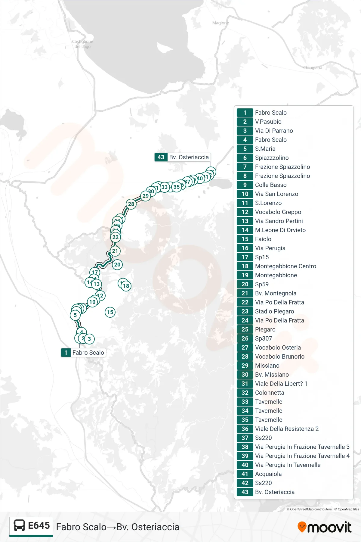 Linea E645 bus (Fabro Scalo→Bv. Osteriaccia) - Percorsi e fermate sulla mappa