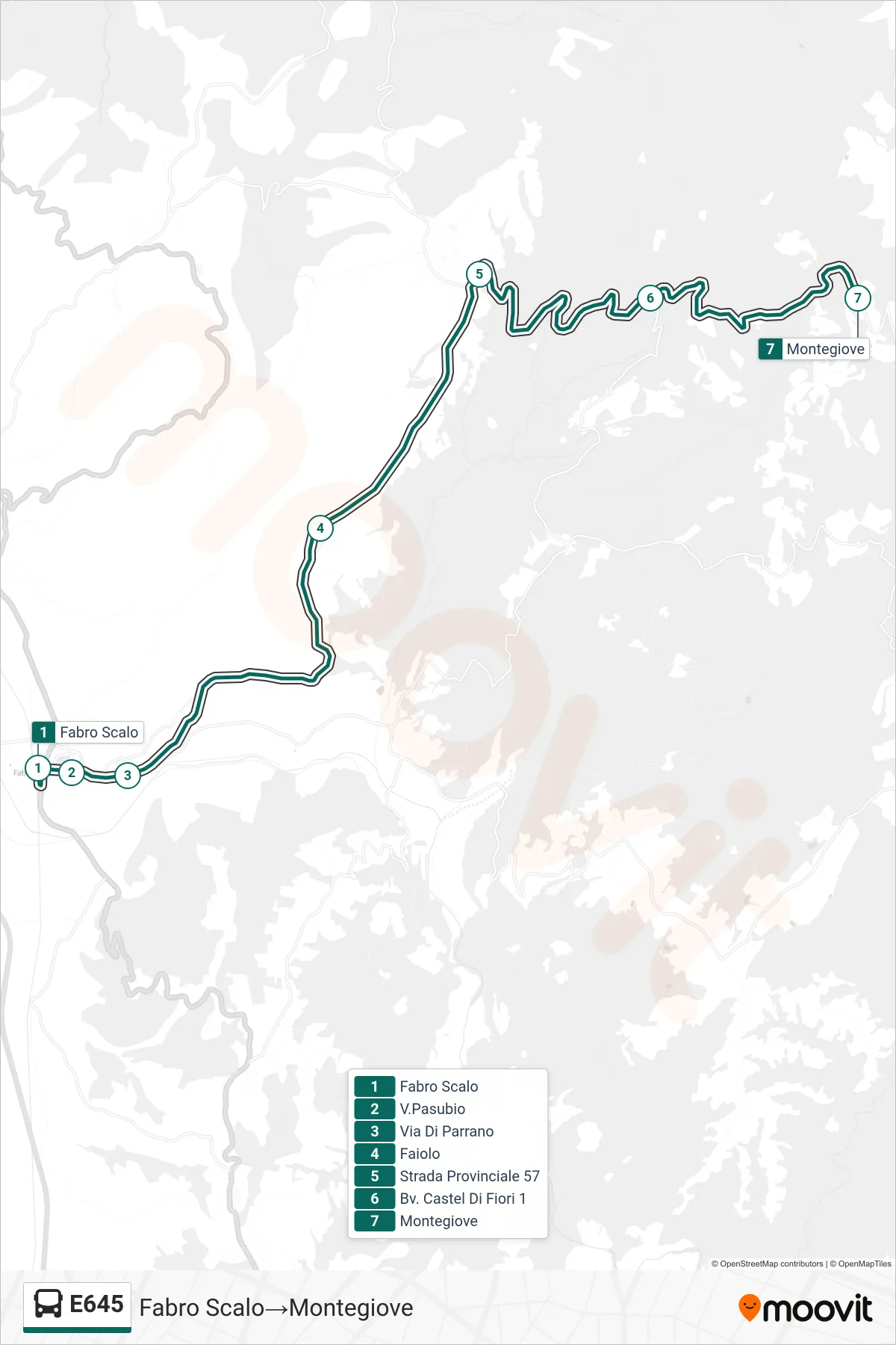 Linea E645 bus (Fabro Scalo→Montegiove) - Percorsi e fermate sulla mappa