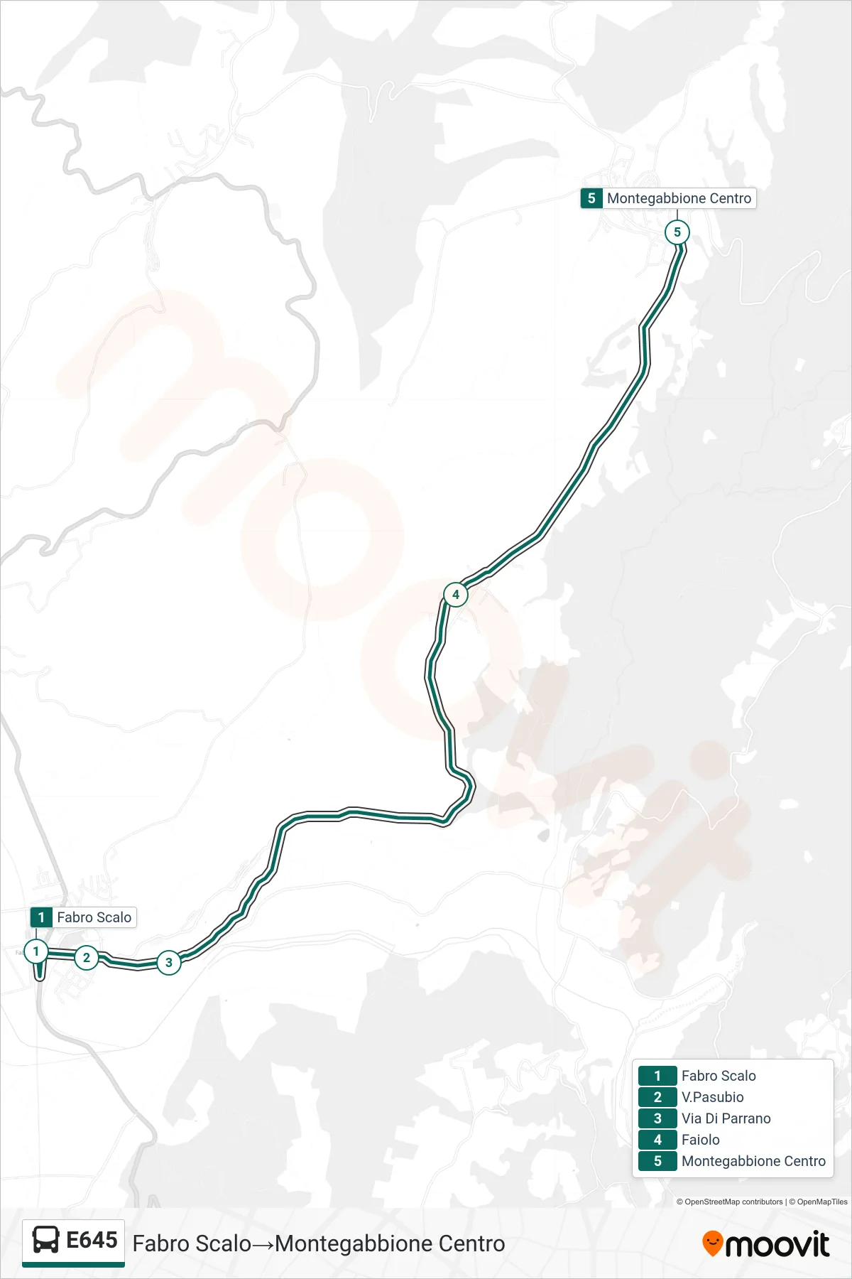 Linea E645  bus (Fabro Scalo‎→Montegabbione Centro) - Percorsi e fermate sulla mappa