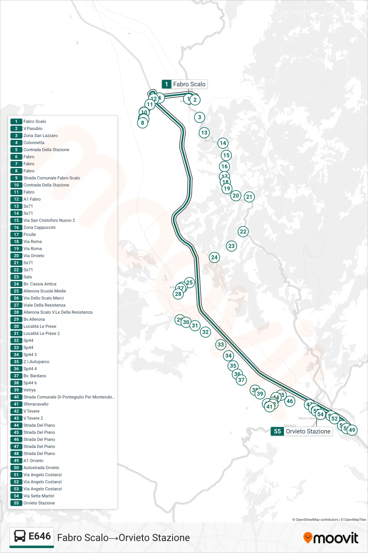 Linea E646  bus (Fabro Scalo‎→Orvieto Stazione) - Percorsi e fermate sulla mappa