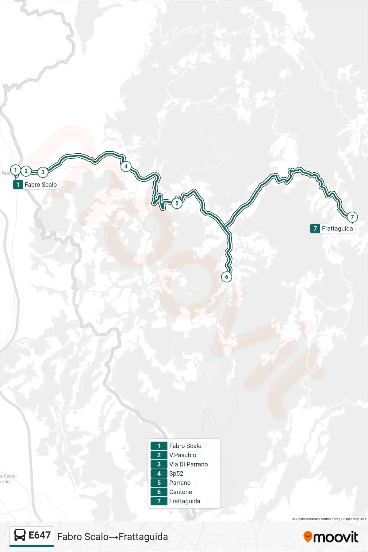 Linea E647 bus (Fabro Scalo→Frattaguida) - Percorsi e fermate sulla mappa