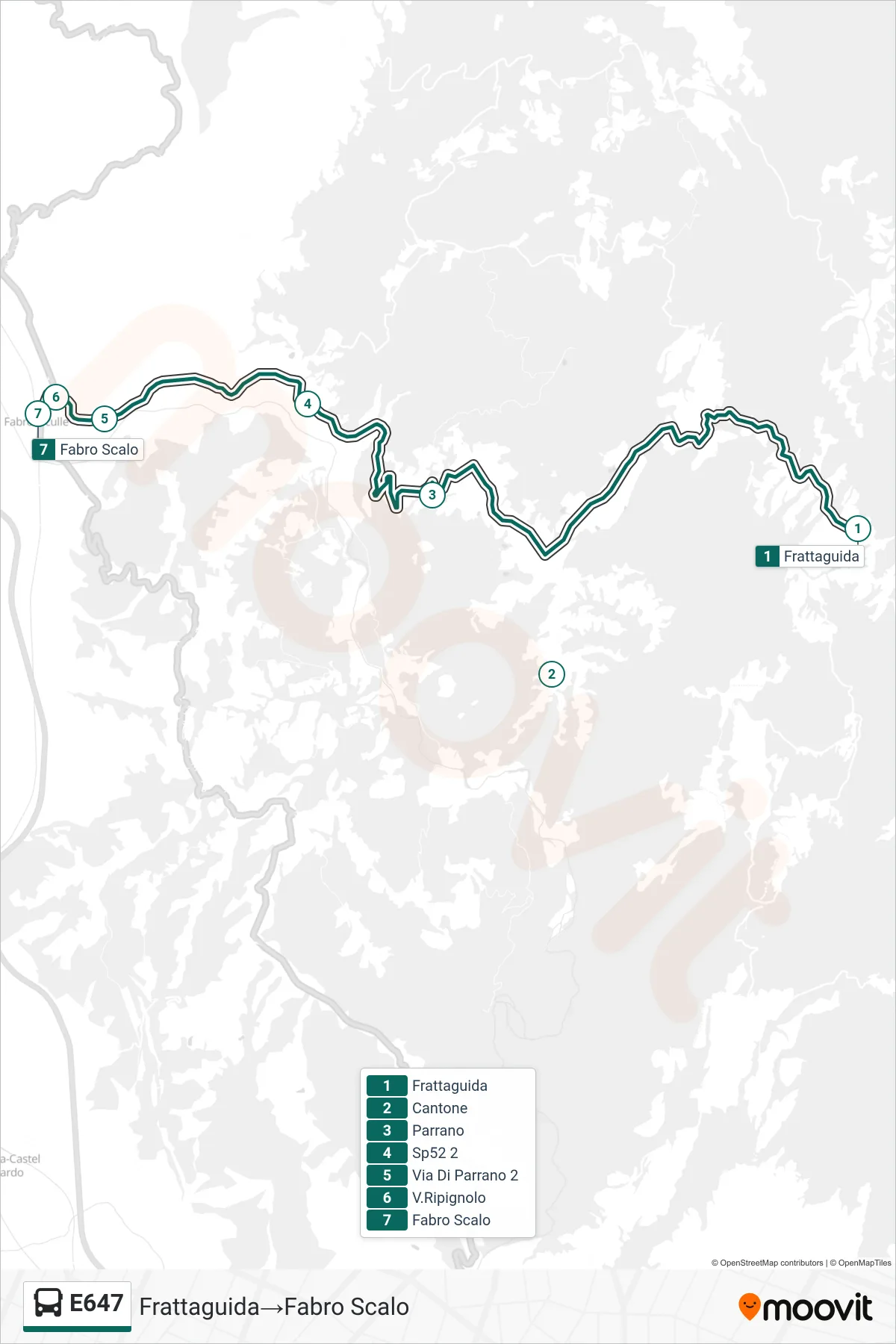 Linea E647  bus (Frattaguida‎→Fabro Scalo) - Percorsi e fermate sulla mappa