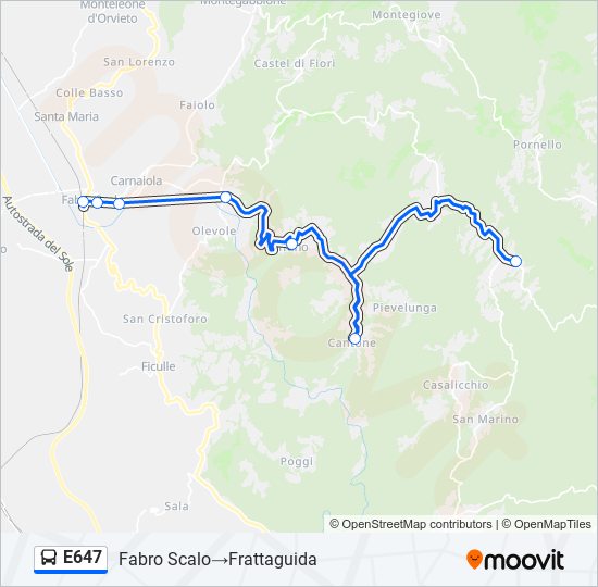 E647 bus Line Map