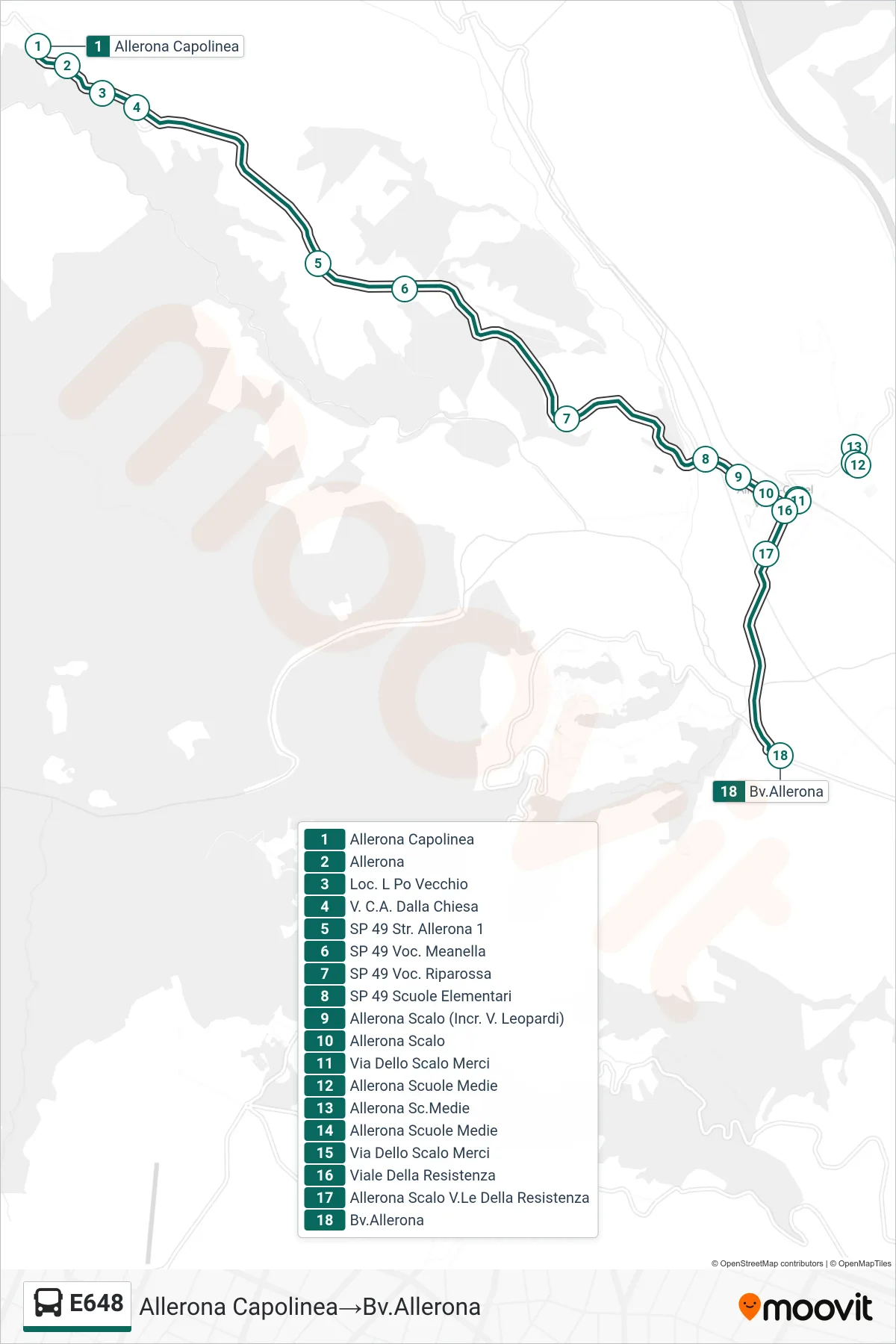 Linea E648 bus (Allerona Capolinea→Bv.Allerona) - Percorsi e fermate sulla mappa
