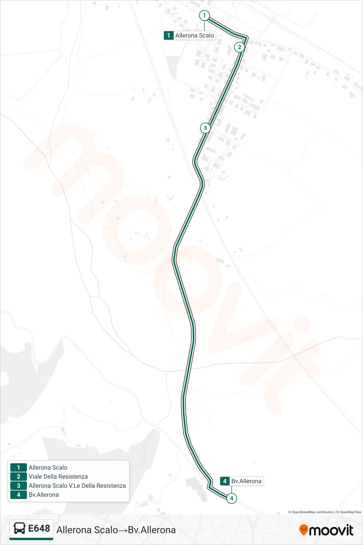 E648 bus Line (Allerona Scalo→Allerona Junction) route and stops on a map