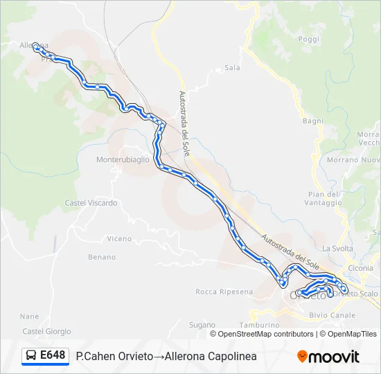 Percorso linea bus E648