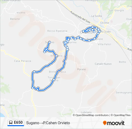 Percorso linea bus E650