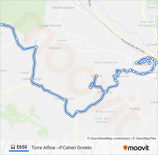 Percorso linea bus E650