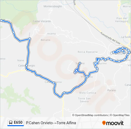 Percorso linea bus E650
