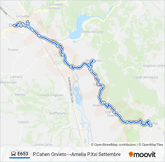 Percorso linea bus E653