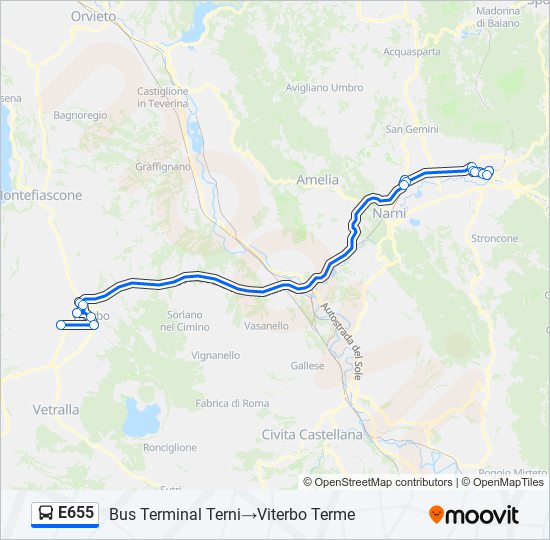 E655 bus Line Map